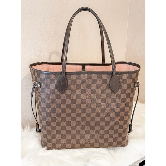 AUTHENTIC Louis Vuitton Damier Ebene Neverfull MM Rose Ballerine - Picture 2 of 11